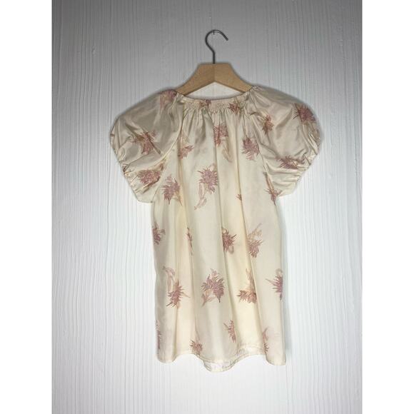 REBECCA TAYLOR Nora Silk Cap Sleeve Cream and Pink Floral Top US XSMALL - Picture 11 of 13